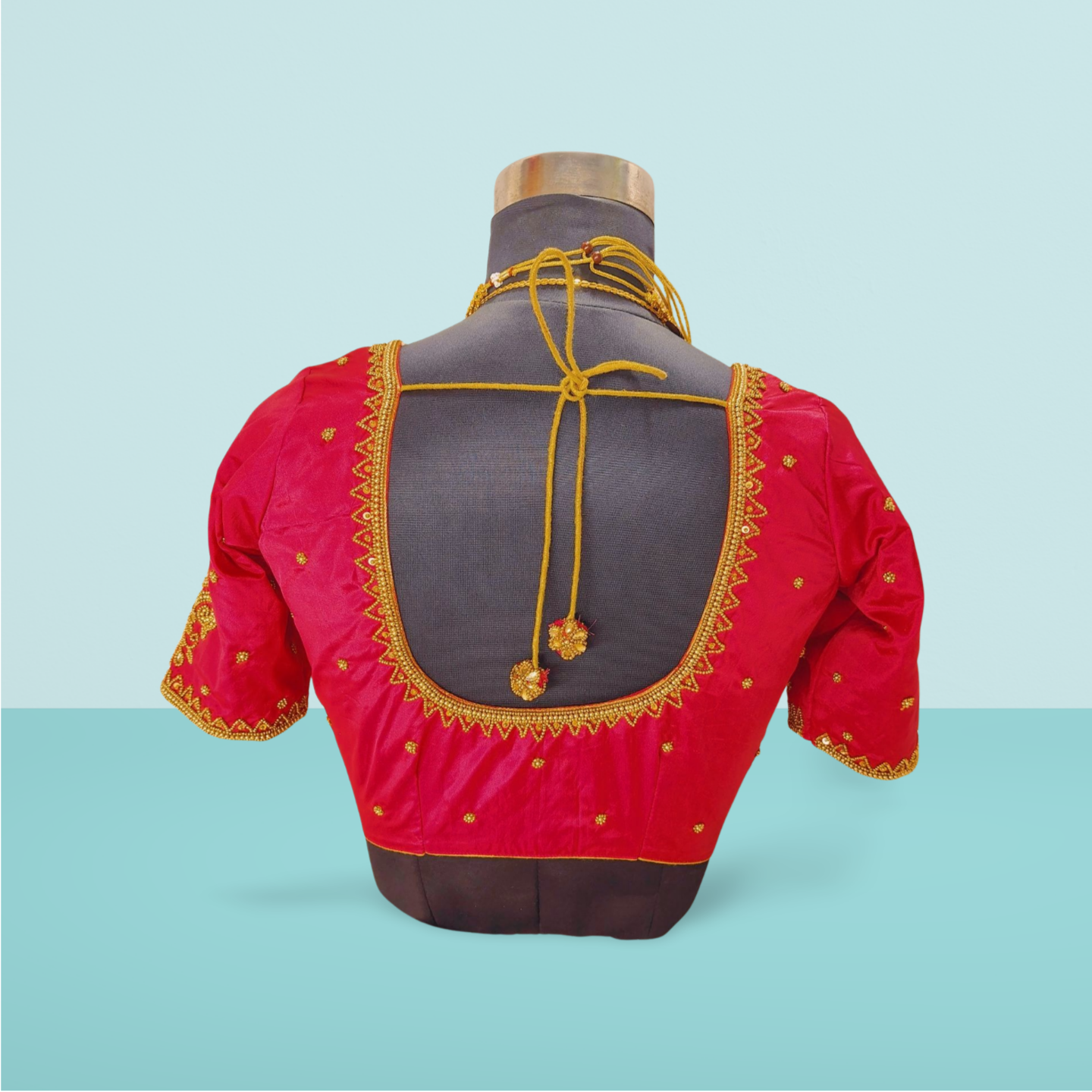 Lysari Custom Bridal Hand-Embroidered Blouse – Magenta & Red