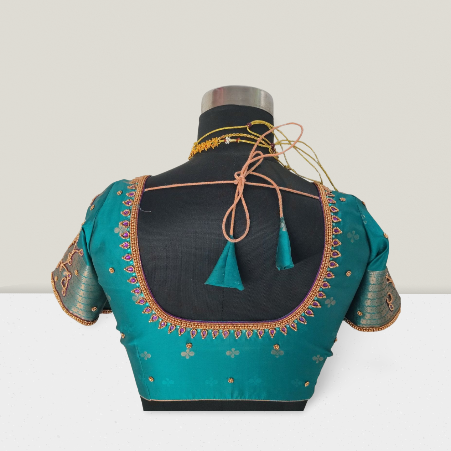Royal Teal Hand Embroidered Designer Blouse