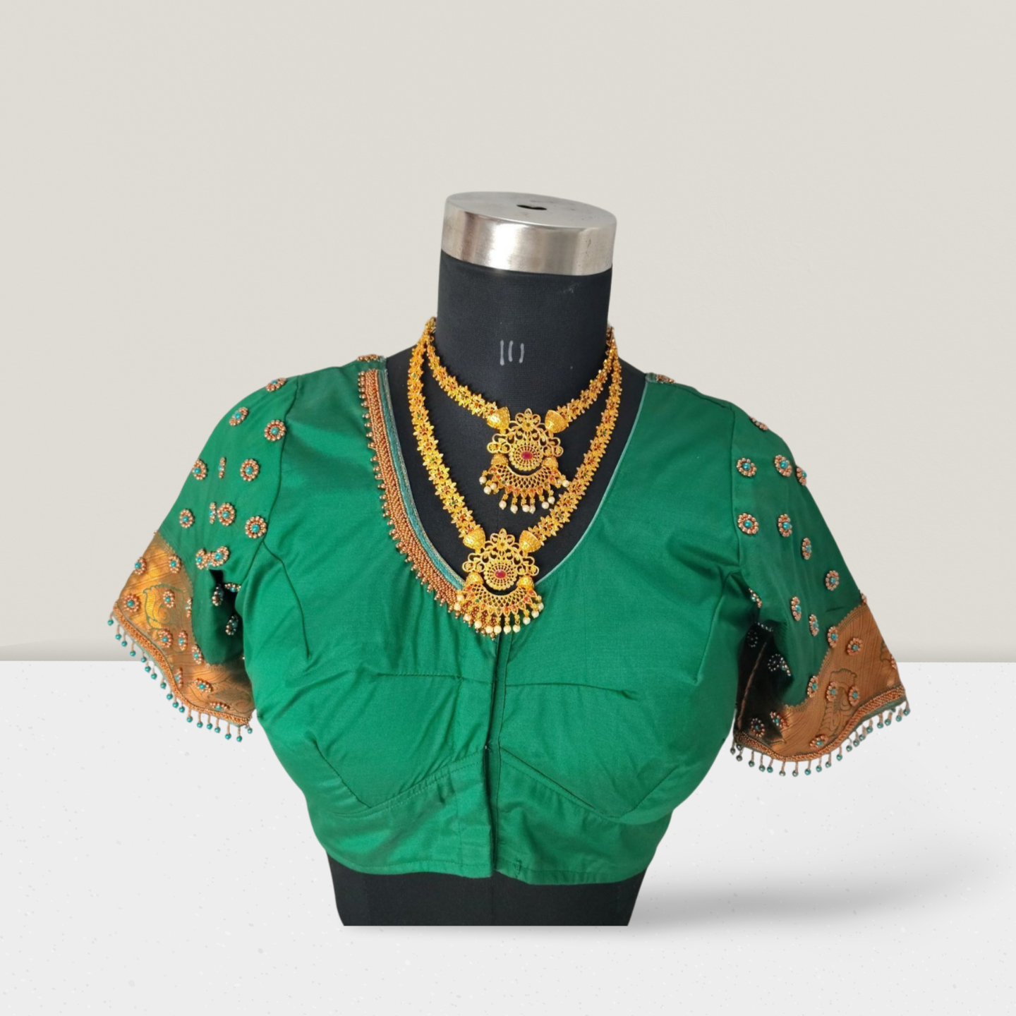 Emerald Elegance Hand Embroidered Blouse