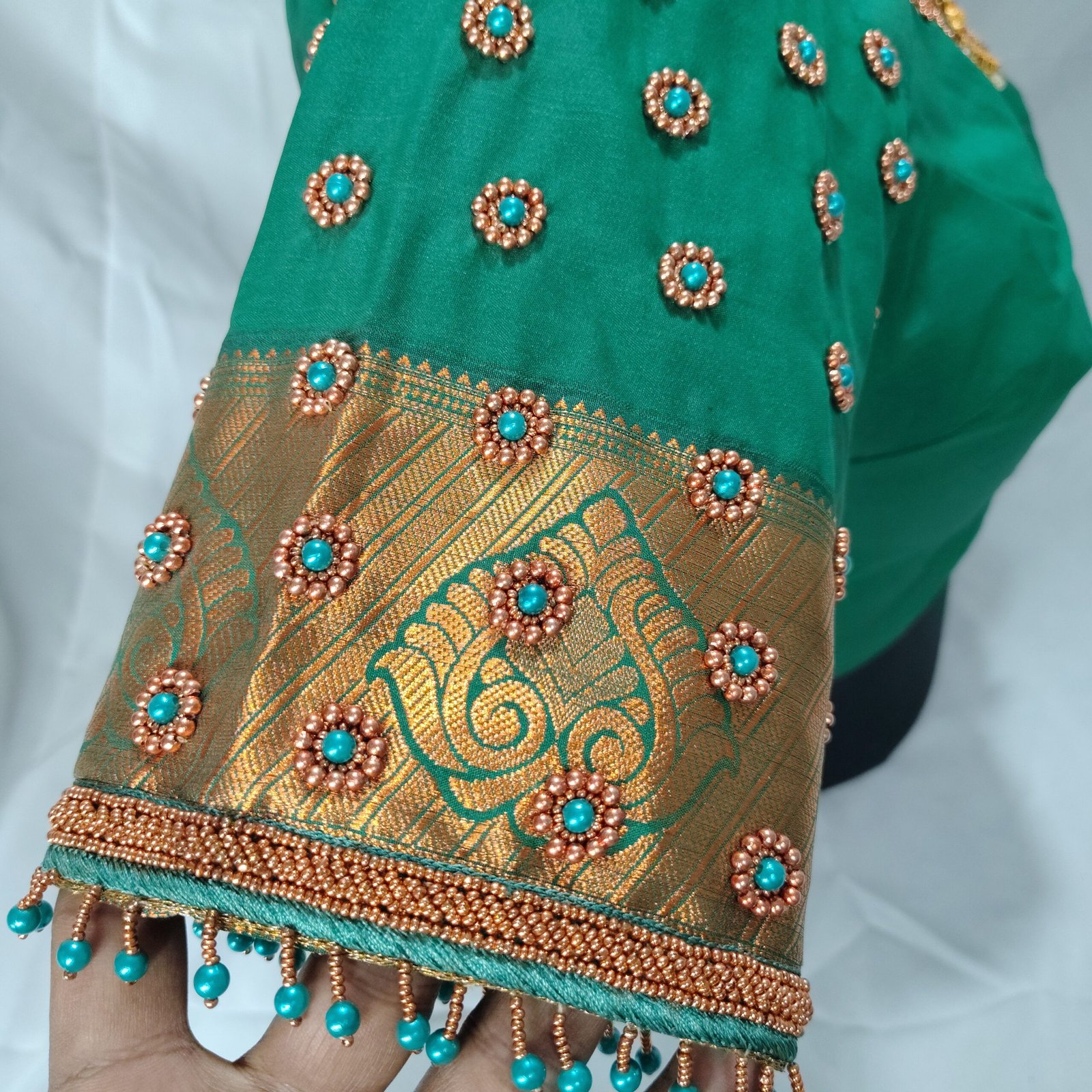 Emerald Elegance Hand Embroidered Blouse - Image 4