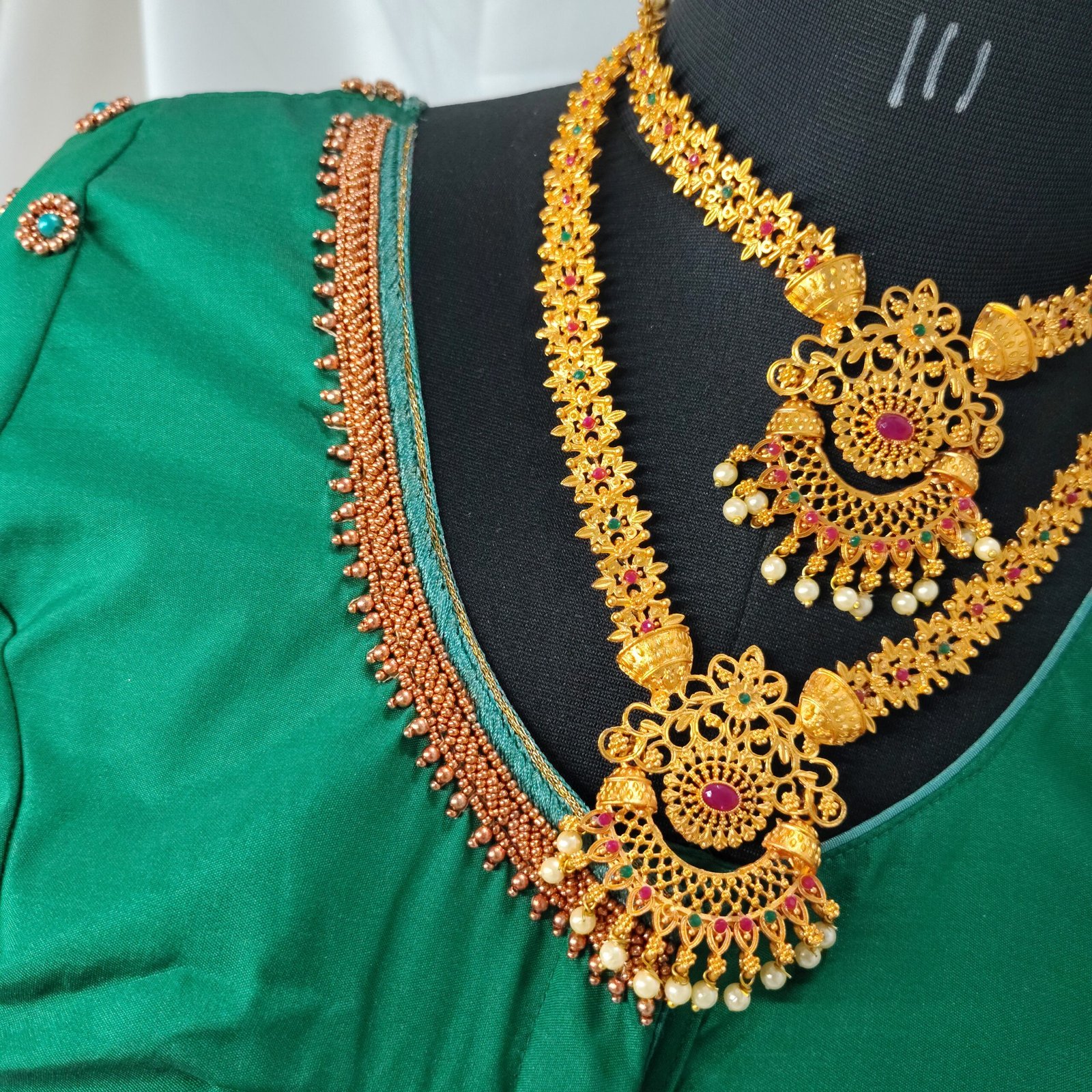 Emerald Elegance Hand Embroidered Blouse - Image 5