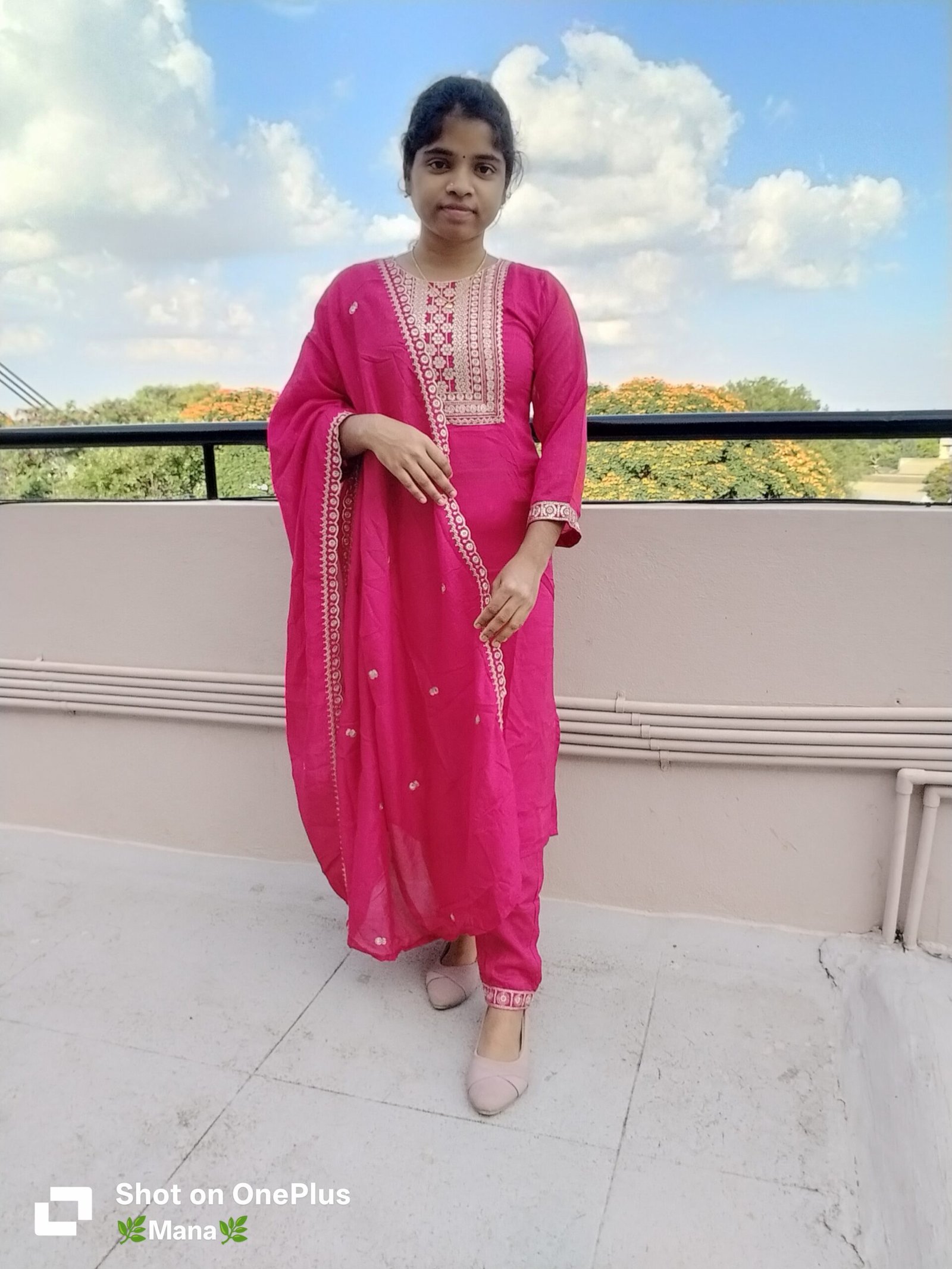 Embroidered Georgette Kurti Set with Pant & Dupatta