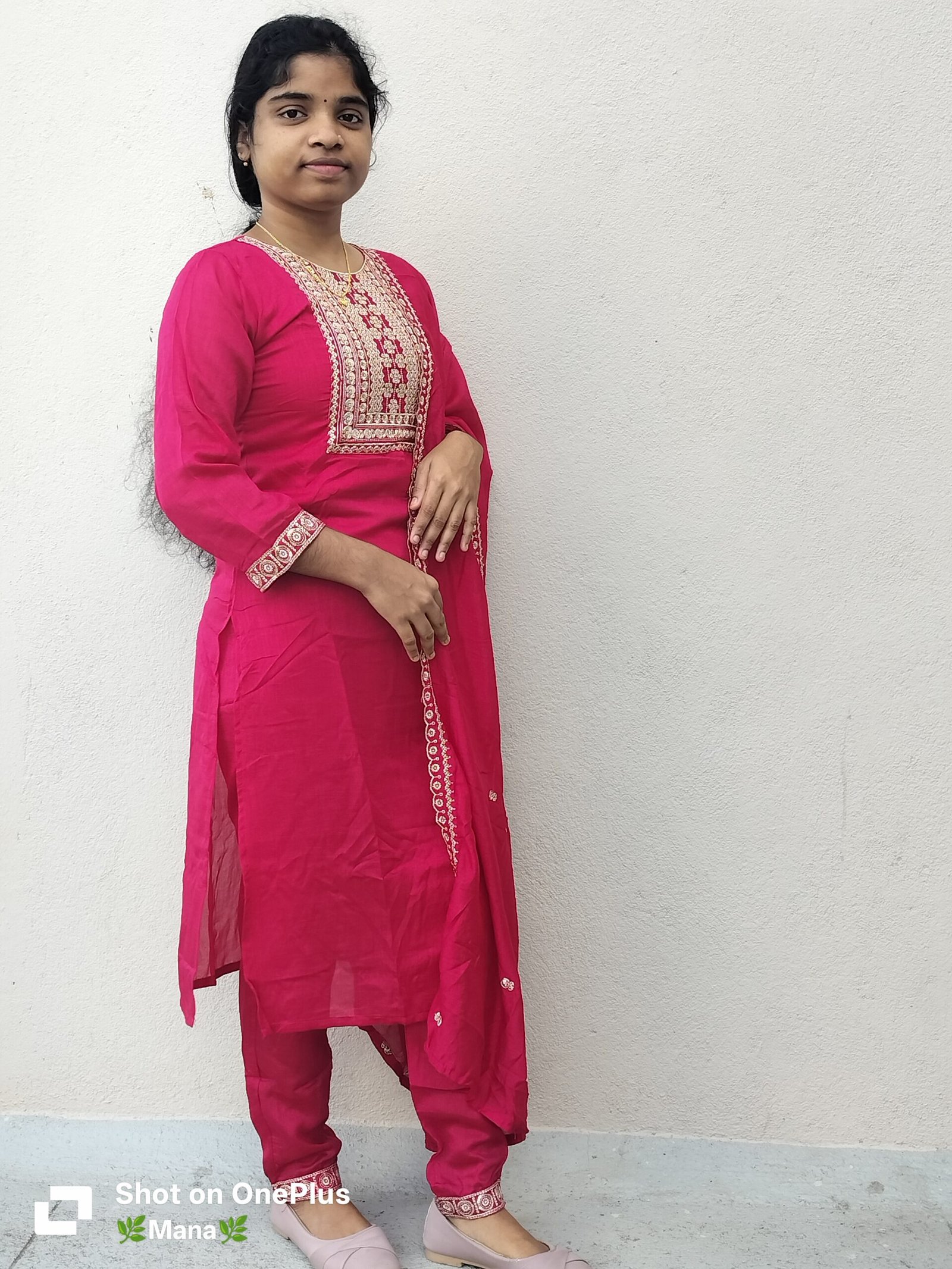Embroidered Georgette Kurti Set with Pant & Dupatta - Image 2