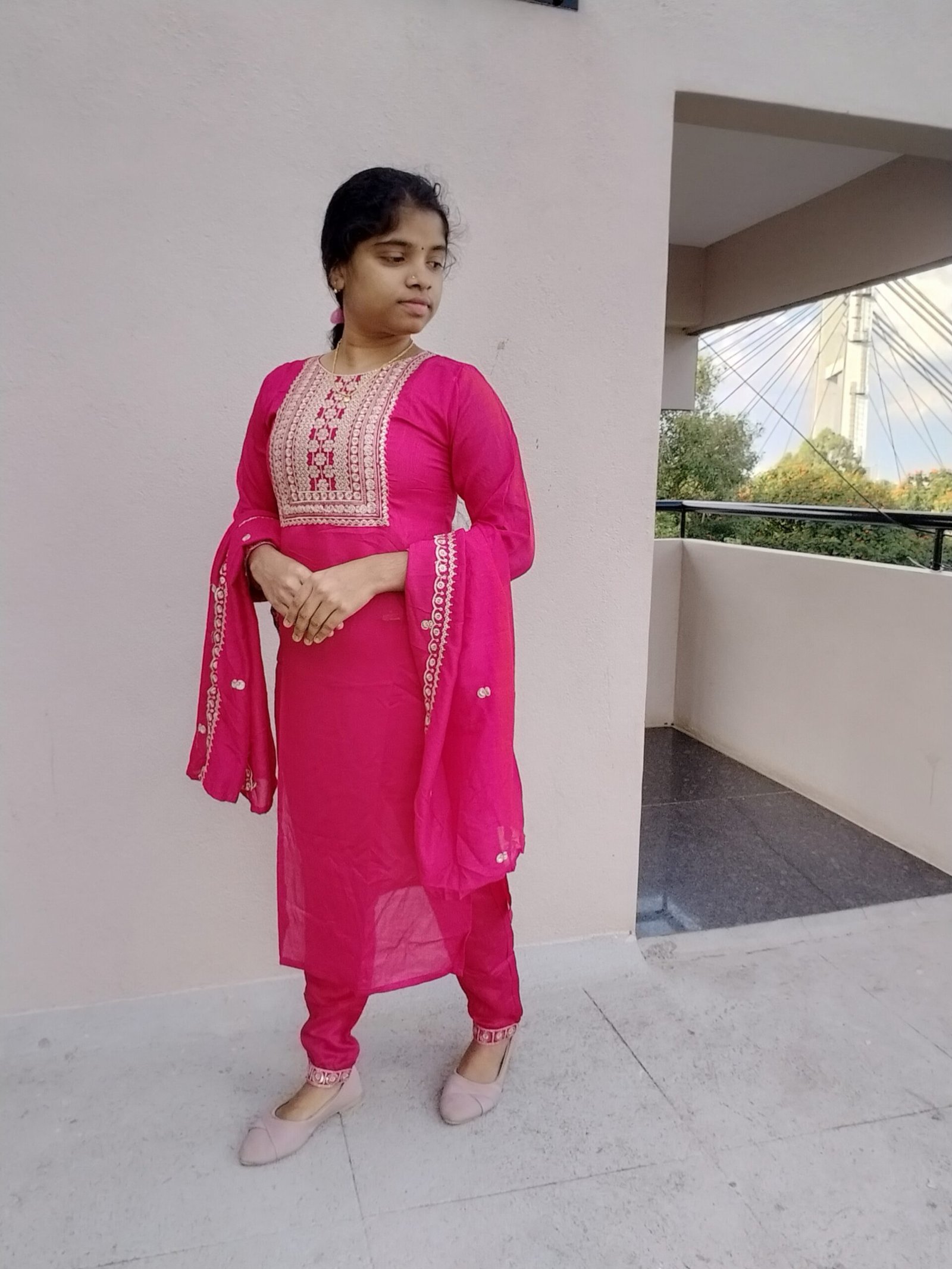 Embroidered Georgette Kurti Set with Pant & Dupatta - Image 4