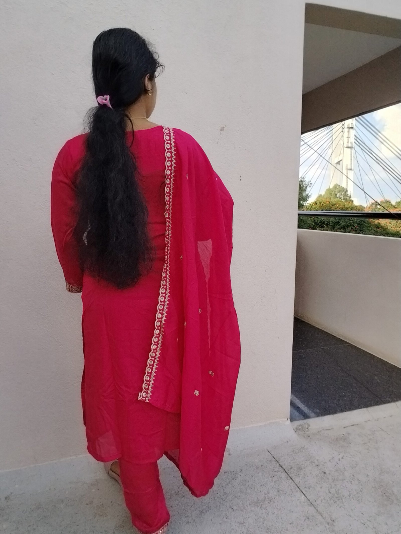 Embroidered Georgette Kurti Set with Pant & Dupatta - Image 3