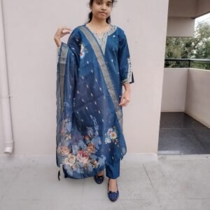 Designer Embroidered Rayon Kurti Set with Pant & Dupatta