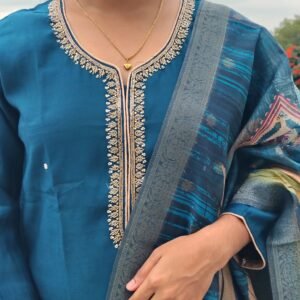 Hand-Embroidered Kurti Set with Pant & Dupatta