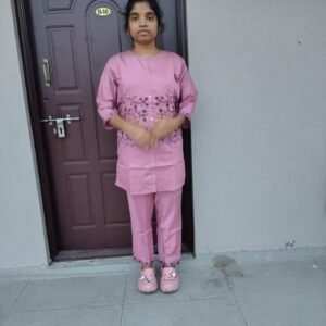 Elegant dusty rose Pink  sighning Embroidered Cotton Cord Set