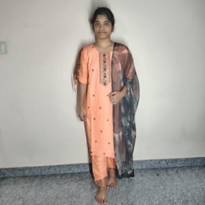 Elegant Peach Embroidered Cotton Kurti Set