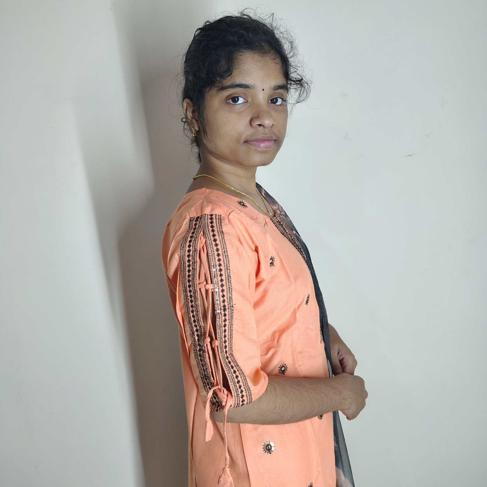 Elegant Peach Embroidered Cotton Kurti Set - Image 2