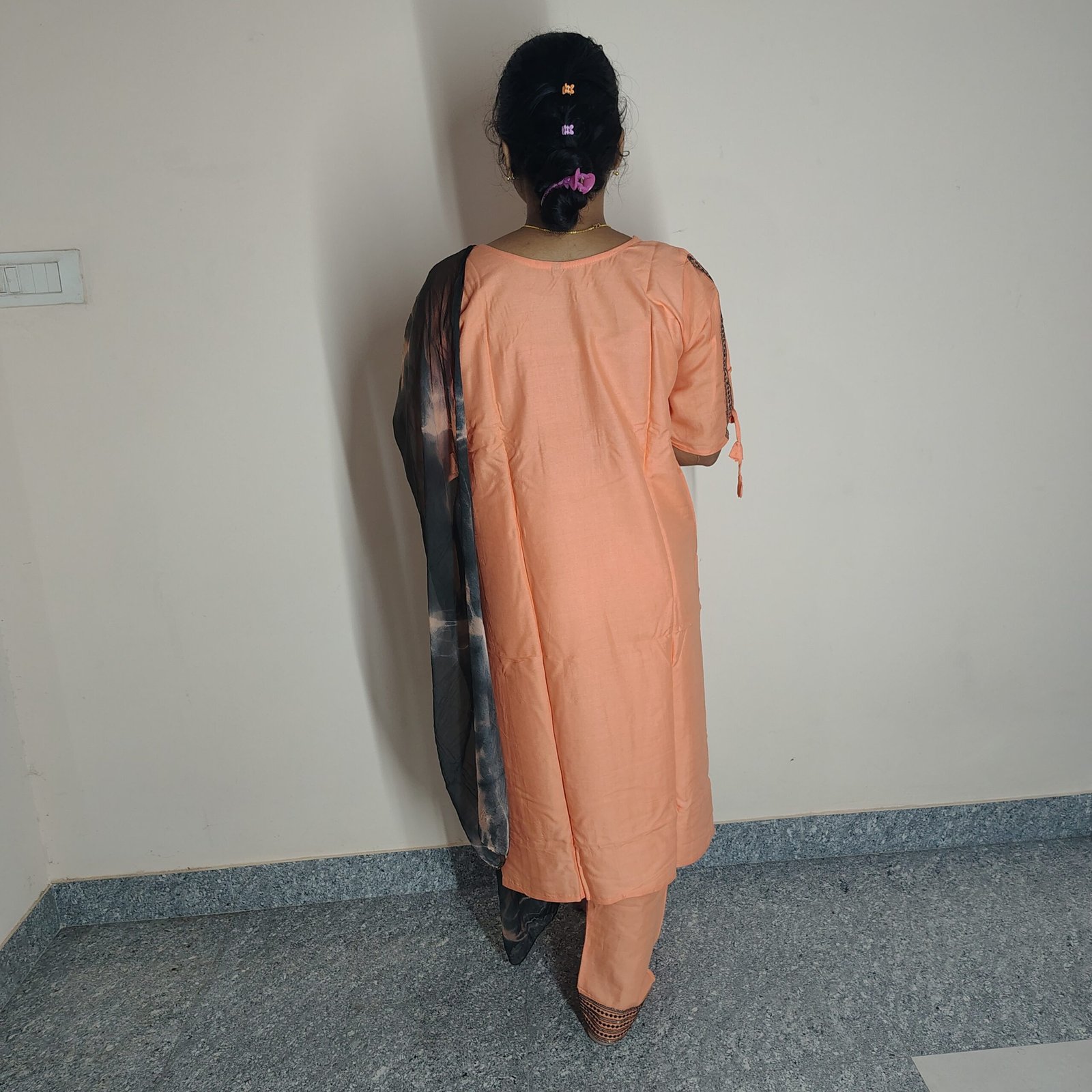 Elegant Peach Embroidered Cotton Kurti Set - Image 3