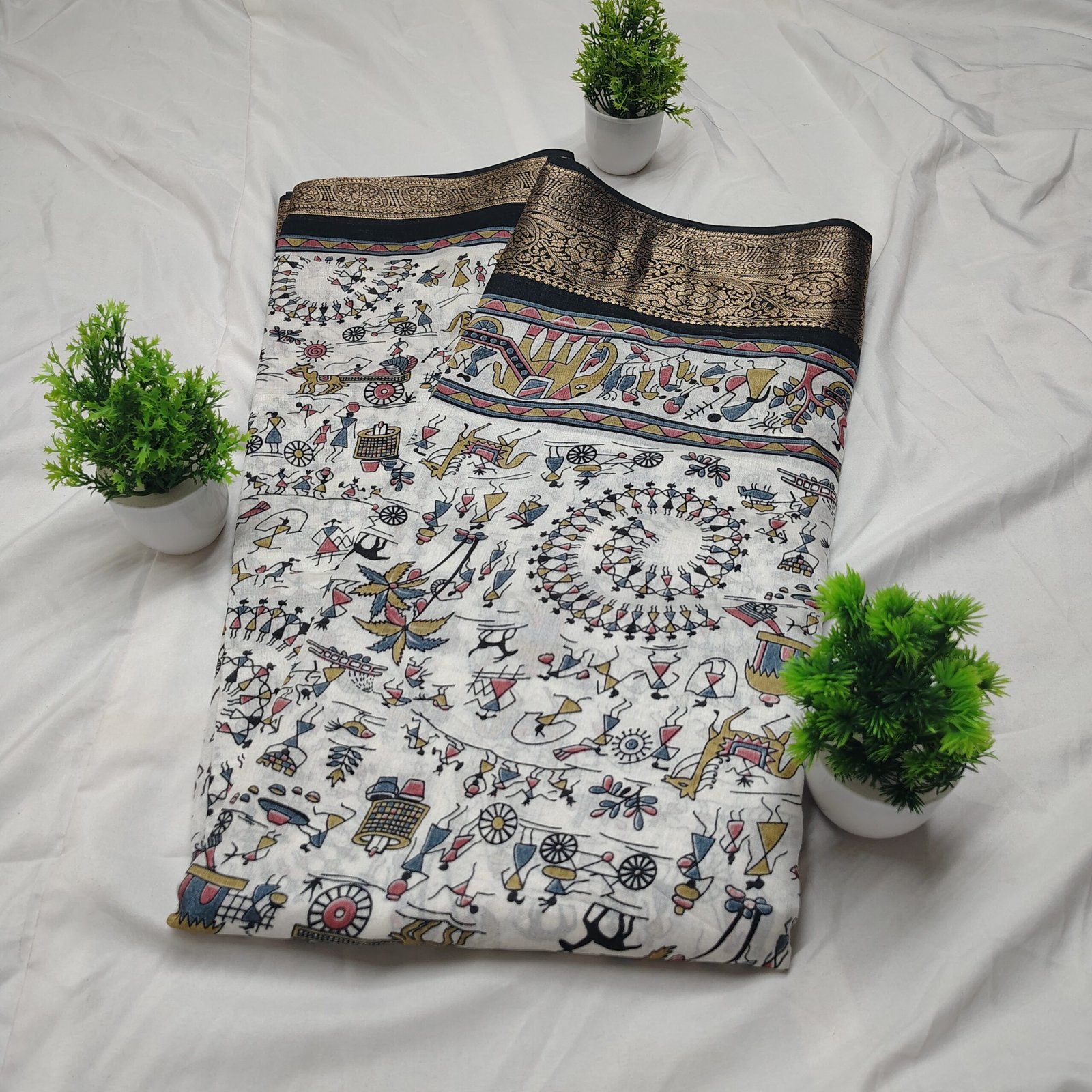 Warli Art Printed Saree - Image 4